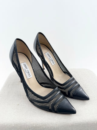 Jimmy Choo pointy toe leather and mesh pumps, 41