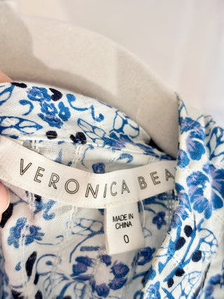 Veronica Beard blue floral cotton ruffle top, 2