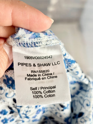 Veronica Beard blue floral cotton ruffle top, 2