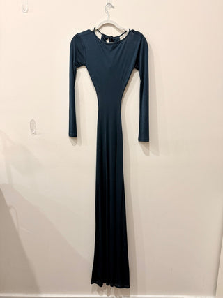 Cult Gaia Ali Long Sleeve Cutout Open-Back Crepe Maxi Gown Blue Women's Size XS