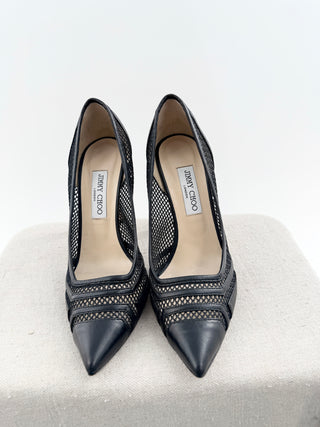 Jimmy Choo pointy toe leather and mesh pumps, 41