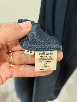 Cult Gaia Ali Long Sleeve Cutout Open-Back Crepe Maxi Gown Blue Women's Size XS