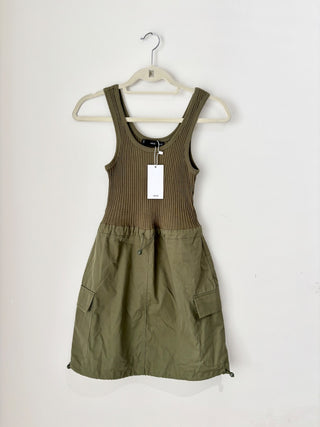 NWT Mango Combined Parachute Morrone Knit Mini Dress Olive Green Wome's Size XS