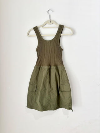 NWT Mango Combined Parachute Morrone Knit Mini Dress Olive Green Wome's Size XS