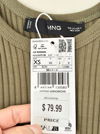 NWT Mango Combined Parachute Morrone Knit Mini Dress Olive Green Wome's Size XS