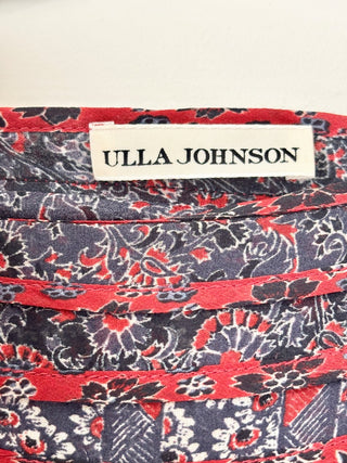 Ulla Johnson blue red ruffle semi sheer top, 0