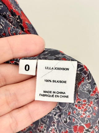 Ulla Johnson blue red ruffle semi sheer top, 0