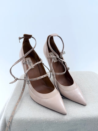 Valentino pointy toe leather pumps  with stud straps, 41