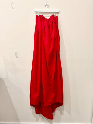 Helsa Strapless Crinkle Pleated Long Gown with Pockets Red Women's Size Small