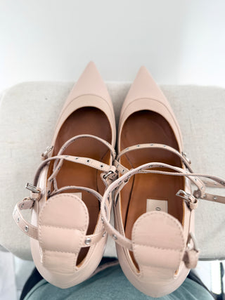 Valentino pointy toe leather pumps  with stud straps, 41