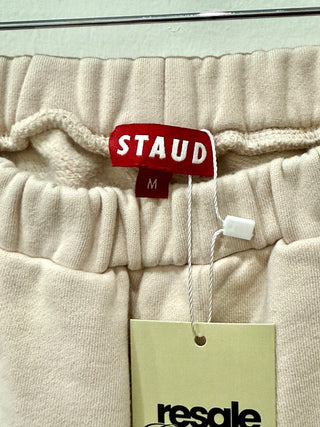 Staud Cotton Cambrie Side Striped Sweatpants Crystal Grey/White Womens Size M