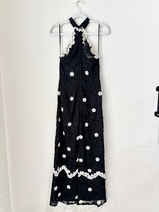 Alexis Kayla Halterneck Lace Floral Appliqué Wide-Leg Jumpsuit Black Women's S