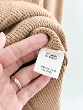 Camila Coelho ribbed knit sweater featuring a layered cut-out design with a fitted underlayer and attached turtleneck overlay designed in soft stretch knit, S