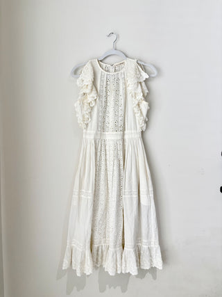 Ulla Johnson cream eyelet and lace midi dress, 0