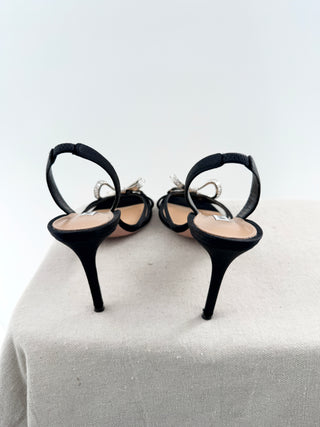 Aquazzura satin rhinestone bow heel sandals, 39.5