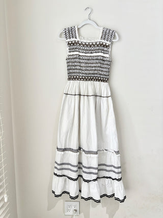 Ulla Johnson white brown embroidered smocked maxi dress, 4