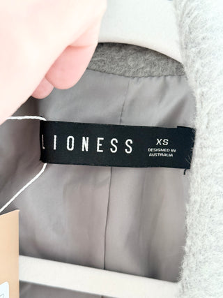 Lioness wool-blend blazer coat featuring structured silhouette with classic notch lapels and single-button closure, XS