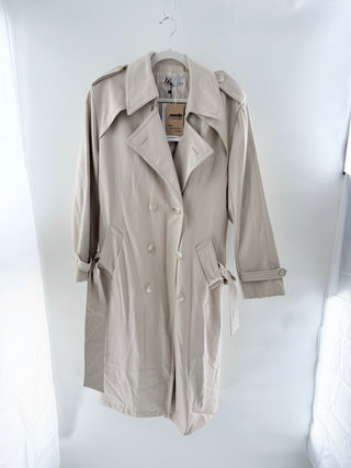 BOA leather belted trench coat designed with structured double-breasted silhouette and notch lapels, S