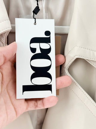 BOA leather belted trench coat designed with structured double-breasted silhouette and notch lapels, S