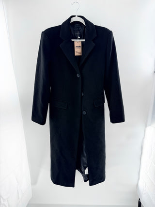Dynamite tailored long coat featuring single-breasted silhouette with structured lapels crafted in wool-blend fabric, S