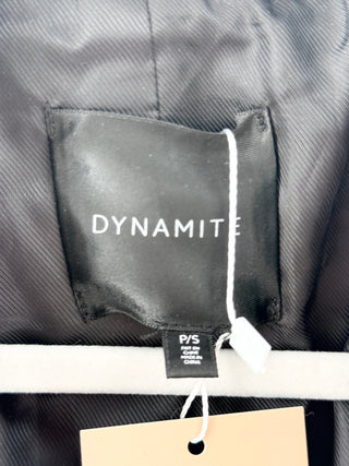 Dynamite tailored long coat featuring single-breasted silhouette with structured lapels crafted in wool-blend fabric, S