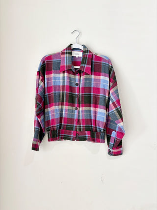 Ba&Sh Marylou Plaid Long Sleeve Button-Up Bomber Jacket Pink/Blue Womens 0/US 2