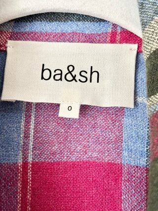 Ba&Sh Marylou Plaid Long Sleeve Button-Up Bomber Jacket Pink/Blue Womens 0/US 2