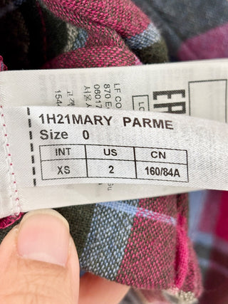 Ba&Sh Marylou Plaid Long Sleeve Button-Up Bomber Jacket Pink/Blue Womens 0/US 2