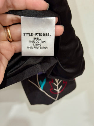 Parker Embroidered Floral Zip Up Round Neck Crop Jacket Black Multi Womens Small