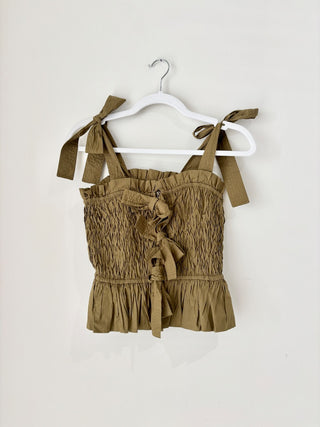 Ulla Johnson green cotton smocked bow top, 2