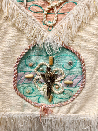 Crystal Embellished Fringe Cape Cotton Oversized Jacket White Multi Women Size M