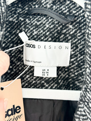 Asos herringbone coat featuring double-breasted silhouette with structured notch lapels crafted in textured wool fabric, 4