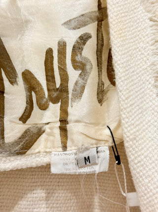 Crystal Embellished Fringe Cape Cotton Oversized Jacket White Multi Women Size M