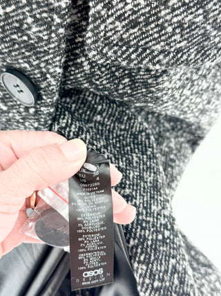 Asos herringbone coat featuring double-breasted silhouette with structured notch lapels crafted in textured wool fabric, 4
