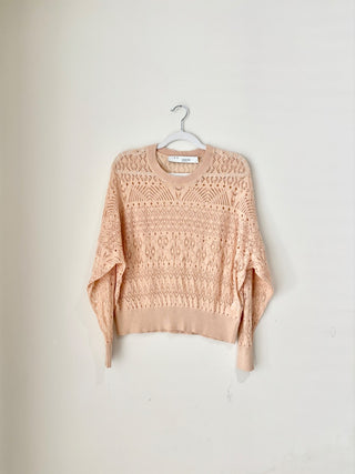 IRO Peypin Poplin Cotton Geometric Open Knit Sweater Peach Women's Size Small