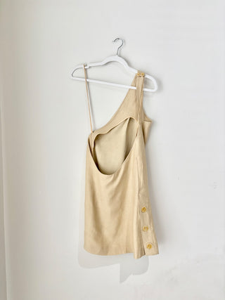 Alexis Jenell Asymmetric Halter Open Back Mini Dress With Button Beige Women's S