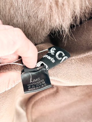 mar&co faux leather trench coat designed with dramatic faux fur shawl collar and matching cuff detailing, M/L