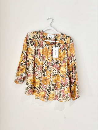 NWT BA&SH Doddy Poplin Floral Button Front Blouse Ochre Yellow Women's Size XS