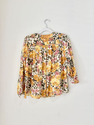NWT BA&SH Doddy Poplin Floral Button Front Blouse Ochre Yellow Women's Size XS
