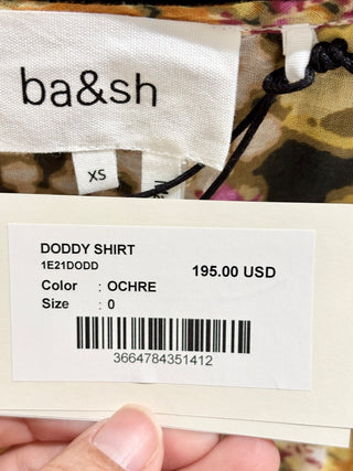 NWT BA&SH Doddy Poplin Floral Button Front Blouse Ochre Yellow Women's Size XS