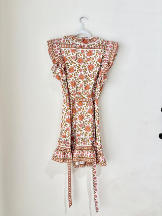 Veronica Beard Mikhail Floral Flutter Sleeve Mini Wrap Dress Orange Women's US 2