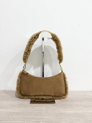 Jacquemus suede fur trim handbag