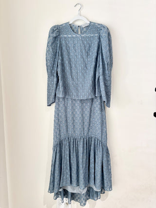 Black Iris blue set with textured dots: top and skirt, 2