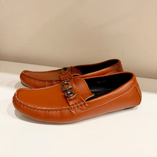 Ferragamo Leather Slip On Moccasin Loafers Medium Orange Brown Mens Size 43 / 10