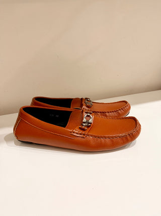 Ferragamo Leather Slip On Moccasin Loafers Medium Orange Brown Mens Size 43 / 10