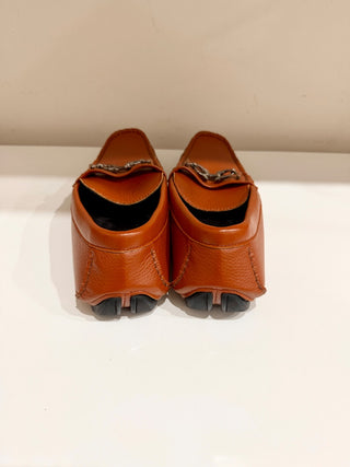 Ferragamo Leather Slip On Moccasin Loafers Medium Orange Brown Mens Size 43 / 10