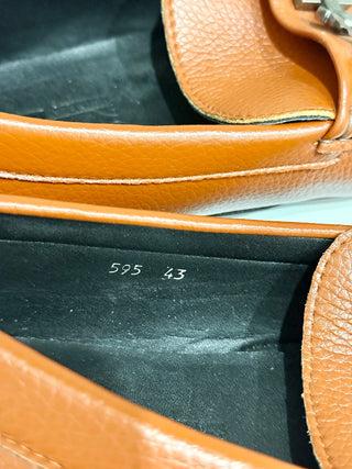 Ferragamo Leather Slip On Moccasin Loafers Medium Orange Brown Mens Size 43 / 10