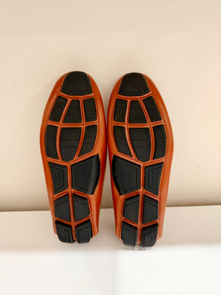 Ferragamo Leather Slip On Moccasin Loafers Medium Orange Brown Mens Size 43 / 10