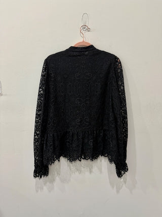 Lilly Pulitzer Jacelynne Long Sleeve Delicate Lace Blouse Black Women's Size M
