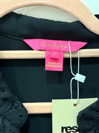 Lilly Pulitzer Jacelynne Long Sleeve Delicate Lace Blouse Black Women's Size M